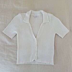 Valen Marie White Ribbed Cropped Collared Shirt Medium M